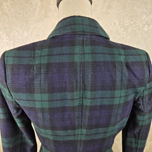 Banana Republic Sz 4 Blue Green Plaid Blazer 1 Silver Button Close Lined Pockets - Picture 7 of 13